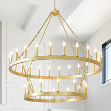 48-inch Gold Wagon Wheel Chandelier - 36-light Rustic Candle Ceiling Fixture 48-inch Gold Wagon Wheel Chandelier - 36-light Rustic Candle Ceiling Fixture