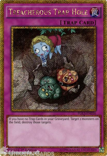 PGL3-EN036 Treacherous Trap Hole Gold Secret Rare 1st edition Mint YuGiOh Card