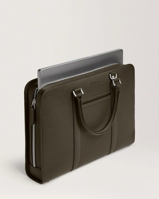 Carl Friedrik Palissy Briefcase New Grained Leather Dark Olive Authentic