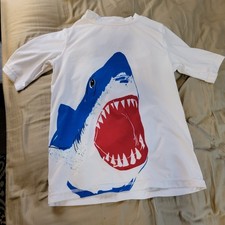 Wonder Nation Boys Shark Rash Guard Swim Top White Blue Size M 8 
