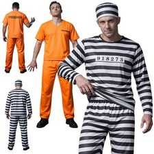 US Mens Halloween Prison Cosplay Uniform Theme Party Wear Prisoner Jail 2pcs Set