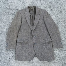 Vintage Coat Tails Harris Tweed Jacket Mens 40 Gray Wool Herringbone USA Flaws