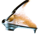Unusual cast iron lemon squeezer w/white ceramic cup & plunger -later 1800's — photo 3