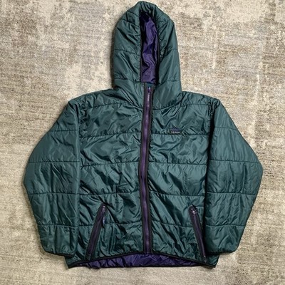LL Bean Green Primaloft Puffer Hooded Parka Jacket Vintage 90s 