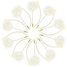 10-Pack Camellia Flower Lapel Pin for Men Suit, Camellia Brooch Pin with White