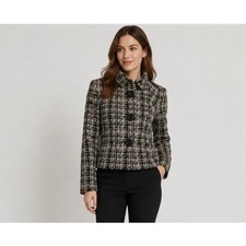 Cabi Black White Tweed Wool Blend Button Front Jacket Womens Size Large