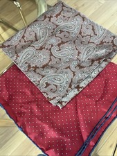 2 Men s VTG Silk Handkerchiefs 16 17 Sq Pocket Squares Polka Dot Paisley