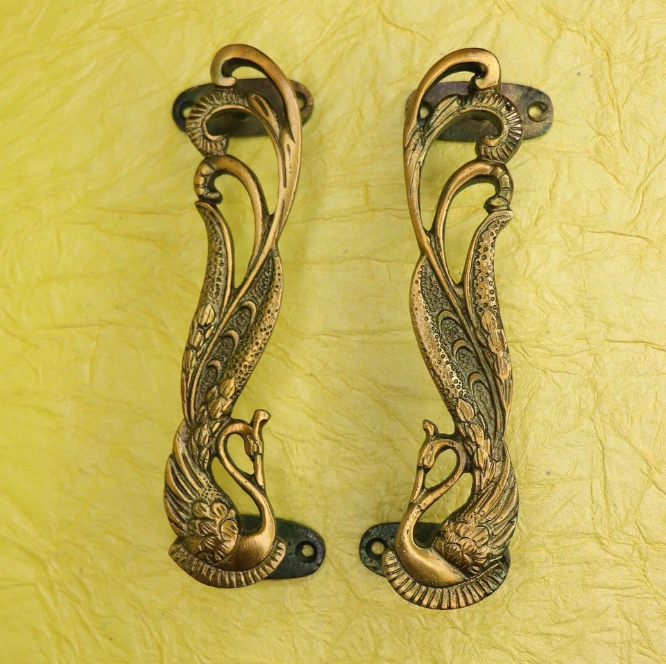 Peacock Shape Antique Style Handmade Brass Door Pull Handles Knob Home Decor - Image 2 of 4