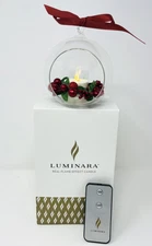 Luminara Christmas Holly Berry Glass Ornament Flameless Candle Tea Light Remote