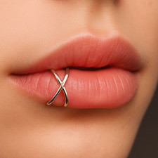 Cross Cuff Ear Lip Earring 925 Silver Adjustable Orbital Helix Jewellery Boxed