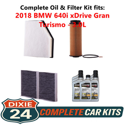 2018 BMW 640i xDrive Gran Turismo 3.0L Oil, Air & Cabin Filter Kit (0W-20)