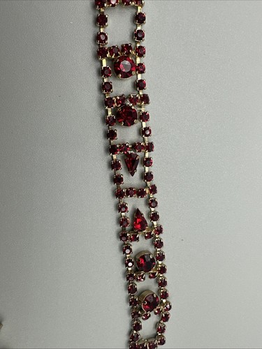 Vintage Red Ruby Colored Rhinestone Gold Tone Bracelet With necklace #914 - Picture 10 of 13