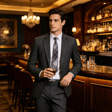 Mens Regular Fit 2Pcs Herringbone Suit Smart Casual Business Wedding Formal Set