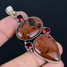 Mind Blowing Mahogany Obsidian, Garnet 925 Sterling Silver Pendant 2.68"