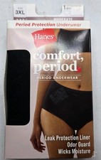Hanes Comfort Period Women's Brief Underwear Moderate Leaks 1 Pair Black