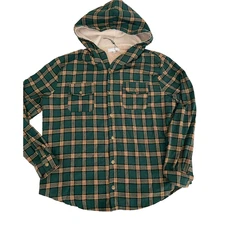 Sweatshirt Fleece Jacket Men's XL Plaid Sherpa Lined Hooded Snap Button Pockets