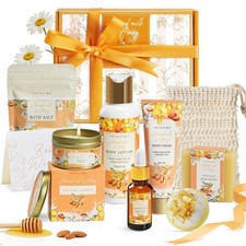 Almond Milk Honey Spa Gift Basket for Women Self Care Bath Body Set Gift
