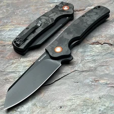 VORTEK DELTA D2 Blade Ball Bearing EDC Folding Pocket Knife Black Carbon Fiber