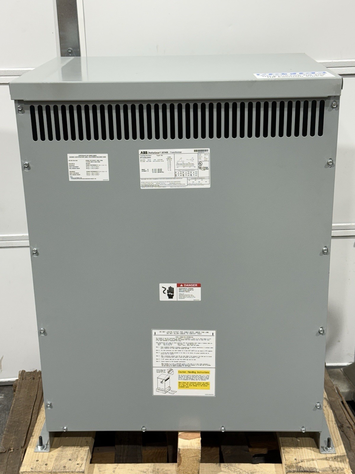 ABB TRANSFORMER 9T10A1005 NEW 112.5KVA 480-208 120v Type QL RaliaGear