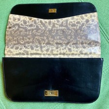 Vintage Black Leather Comtesse Clutch 12  x 6  x 2  Snakeskin Interior Lining