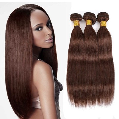 FuivJuix #4 Brown Bundles Straight Human Hair Extensions 22 Inch Brazilian Virgi