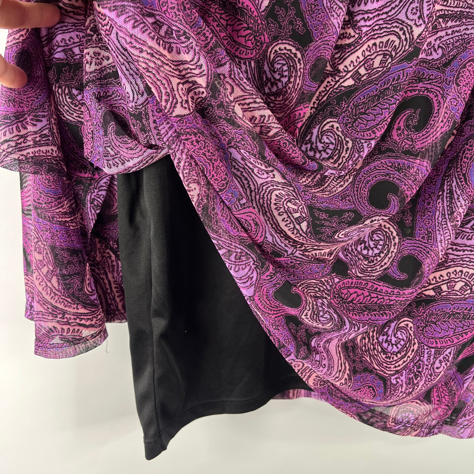 Collections ETC. Womens Tunic Top Size 2XL Purple Paisley Round Neck Bell Sleeve