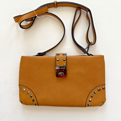 New Pepe Moll Cross Body Bag Clutch Orange Studded Leather Spain