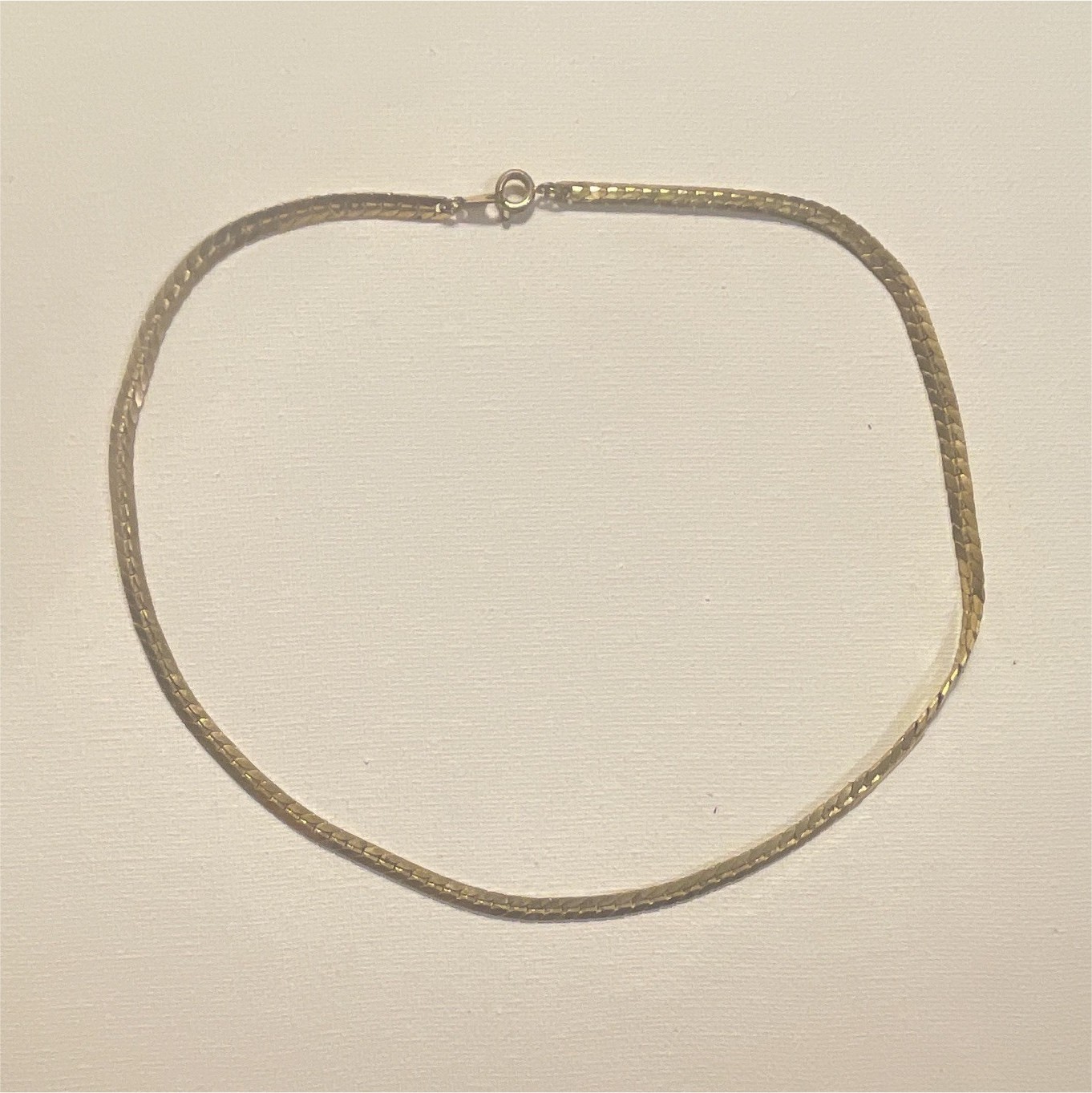 Gold Tone Herringbone Chain Necklace Metal Spring Ring Clasp