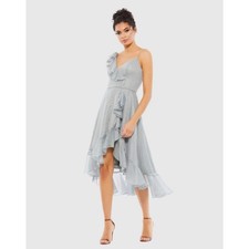 Mac Duggal Blue Asymmetric Ruffle Hem Sleeveless Midi Cocktail Dress 4