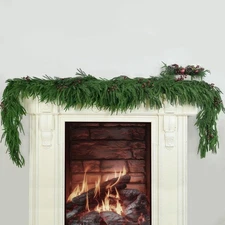 Christmas Norfolk Pine Garland Artificial Real Touch Greenery Garland for Mantle