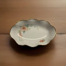Limoges France Hand Painted Floral Scalloped Porcelain Candy Dish Vintage