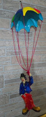 Paper Mache Hanging Clown with Parachute/Umbrella  Vintage Mobile - 37''