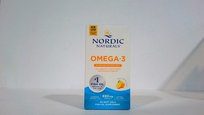 Nordic Naturals Omega-3 Fish Gelatin  690mg 60ct Ex 01/2028 Box Damaged