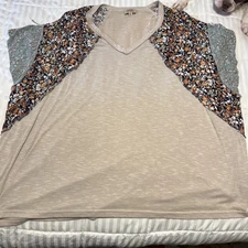 Gigio Plus Women's Patchwork Blouse 1xl Tan And Floral