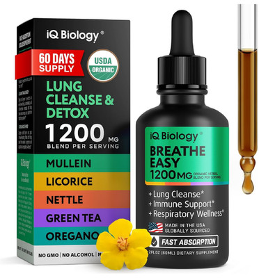 IQ BIOLOGY Mullein Drops for Lungs - USDA Organic Mullein Supplement with Arjuna
