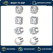 Magnetic Clip-On Earrings Round Crystal Zircon Studs Non-Piercing Unisex