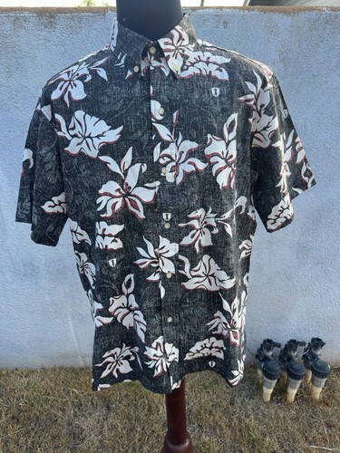 PreOwned Reyn Spooner Iolani School Hawaiian Black/White Full Button Men's L