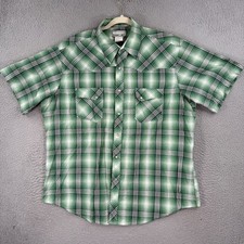 Wrangler Wrancher Shirt MENS XL Green Plaid Pearl Snap Short Sleeve Button Up