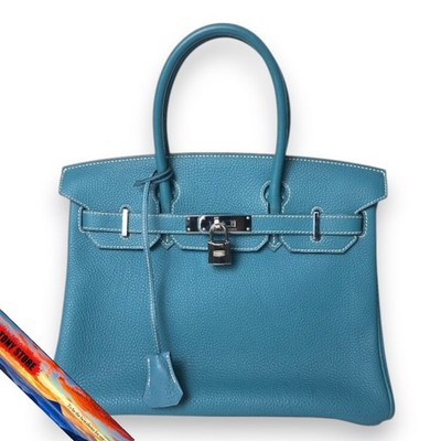 Hermes Birkin 30 Togo Leder Blue Jean Silber Hardware Handtasche Damen