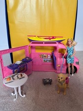 Barbie Style Camper Van and Kayak with Barbie Accessories And Dog