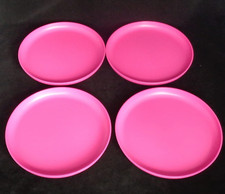 Tupperware Large Round Pink Party Plates Set of 4 Raised Edges 11" Brand New