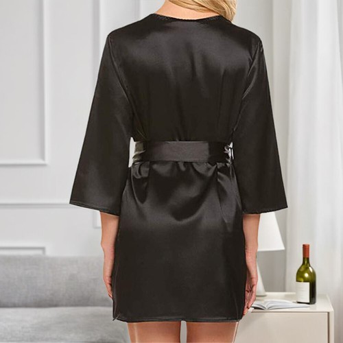 Sexy Ladies ❤️ Women Lace Satin Lingerie Dress Kimono Robe Nightgown Sleepwear - Picture 9 of 21