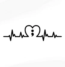 Heart Semicolon Heartbeat Suicide Awareness Decal 
