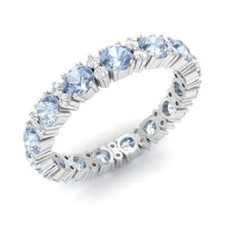 1.95 Ct Natural Aquamarine Diamond Wedding Eternity Band 925 Sterling Silver