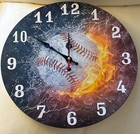    NEW    Fire & Water Baseball Wall Clock,  Battery Operated