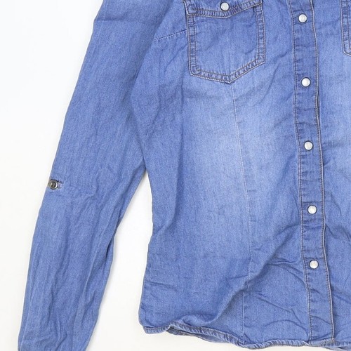 CI SONO para mujer azul 100 % algodón básico abotonado talla M cuello - Imagen 12 de 12