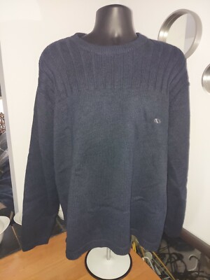 Vintage NEW Structure Bulky Knit Cotton Blend Navy Blue Sweater Mens XL