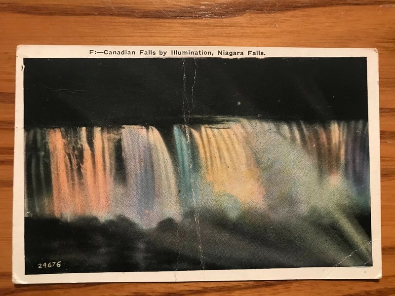 Vintage Postcard - Canadian Falls by Illumination, Niagara Falls - Posted 1935