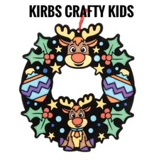 CHRISTMAS COLOUR IN FUZZY ART  DECORATION WREATHS - Pk of 3 - KIDS CRAFTS KITS