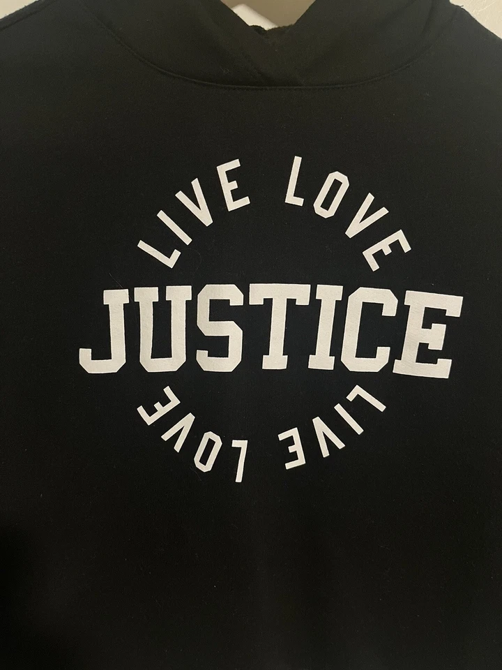 Sudadera con capucha Justice Girl Pull Over para niñas talla 7/8 blanco y negro Foto 4 de 4